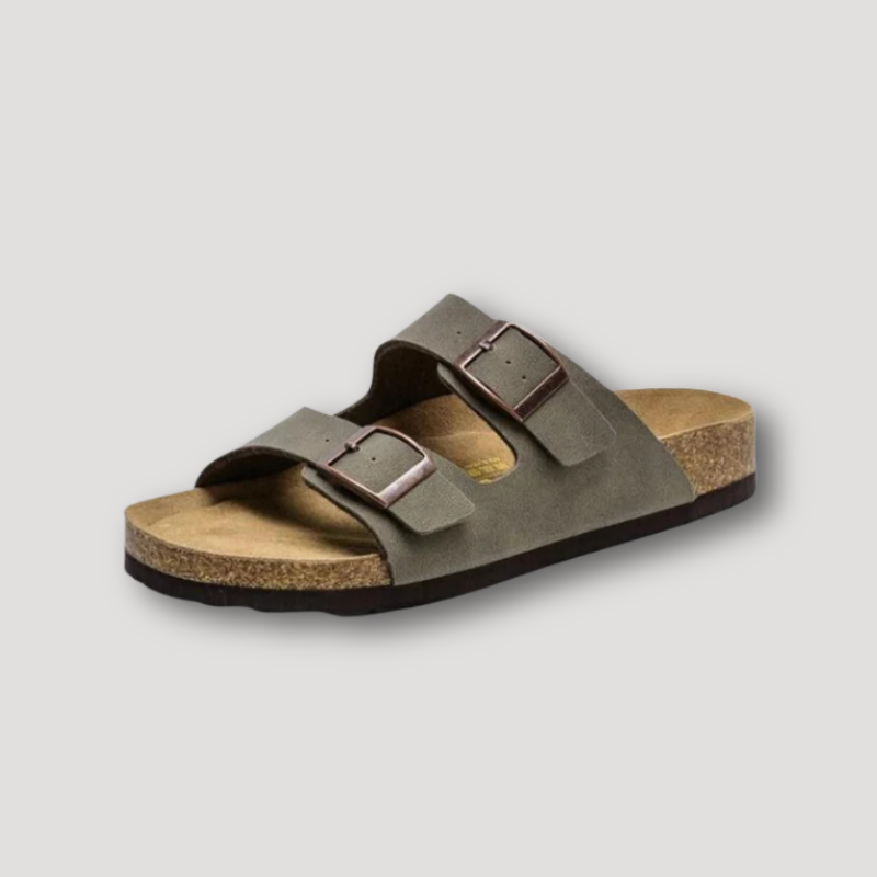 Cork Footbed Double Buckle Suede Leather Strap Sandals