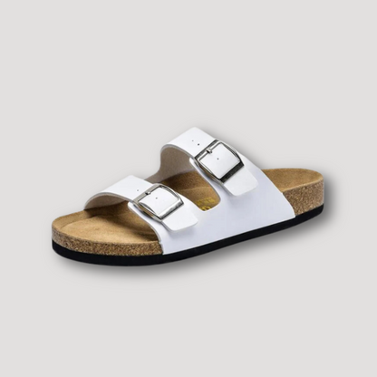 Cork Footbed Double Buckle Suede Leather Strap Sandals