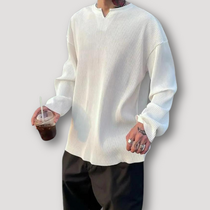 Ribbed Knit Long Sleeve V Neck Shirts Men