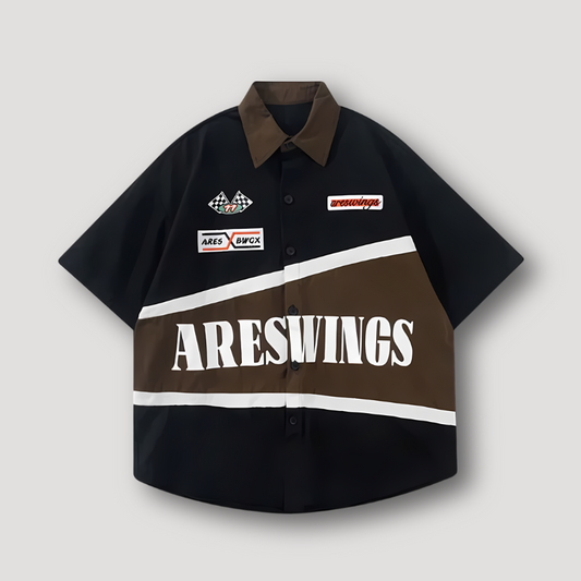 Color Blocked ARESWINGS Button Up Racing Shirt