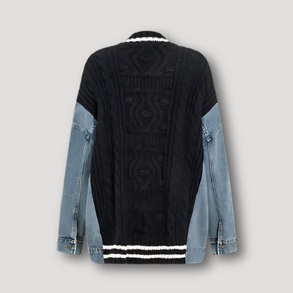 Unique Patchwork Denim Accents Knit Cardigan for Women