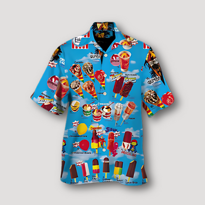 Ice Cream Popsicle Graphic Short Sleeve Summer Hawaiian Shirt