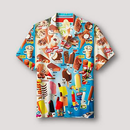 Ice Cream Popsicle Graphic Short Sleeve Summer Hawaiian Shirt