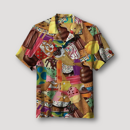 Ice Cream Popsicle Graphic Short Sleeve Summer Hawaiian Shirt