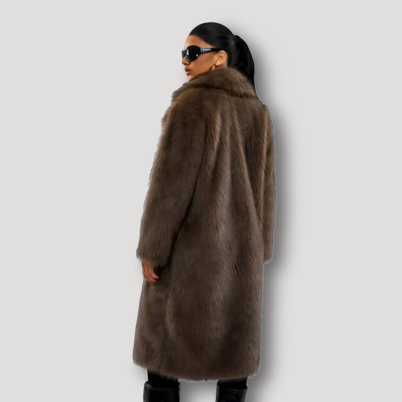 Women's Long Ash Brown Faux Fur Coat Jacket