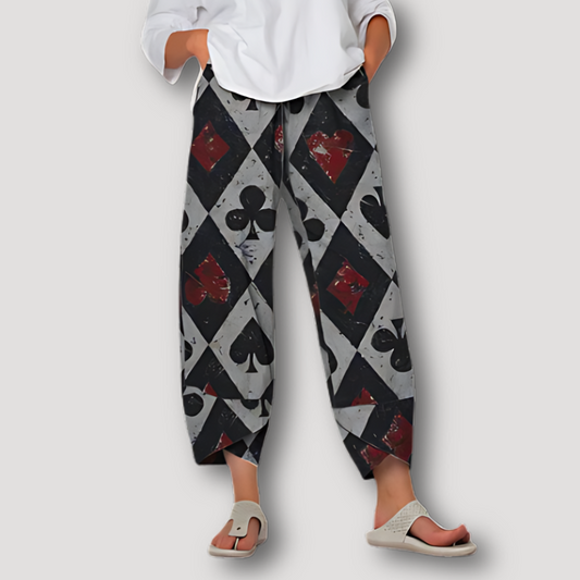 Graphic Cards Loose Fit Wrap Hem Cropped Pants for Women