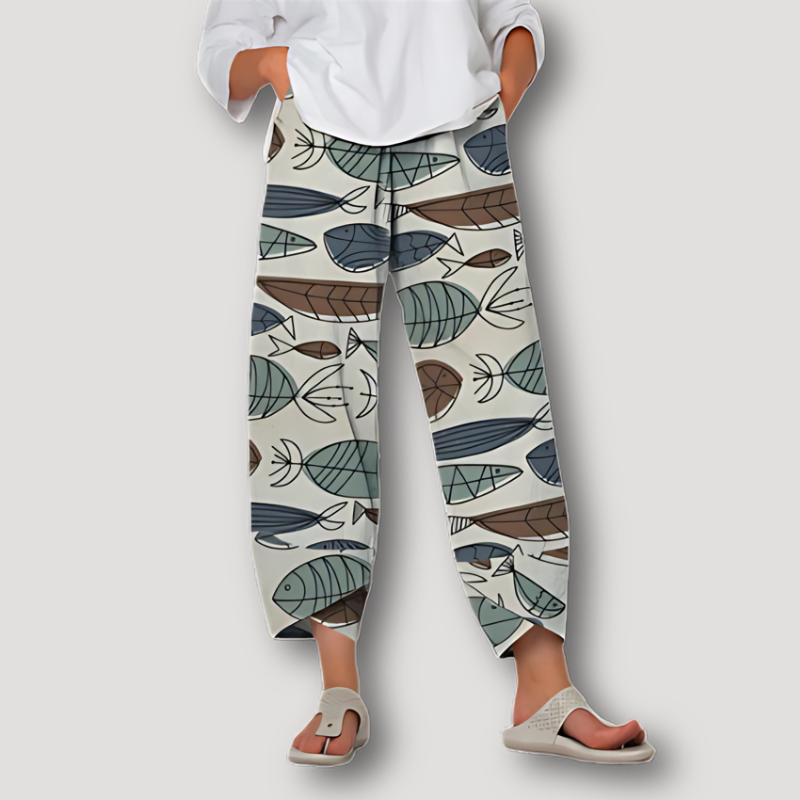 Graphic Cards Loose Fit Wrap Hem Cropped Pants for Women