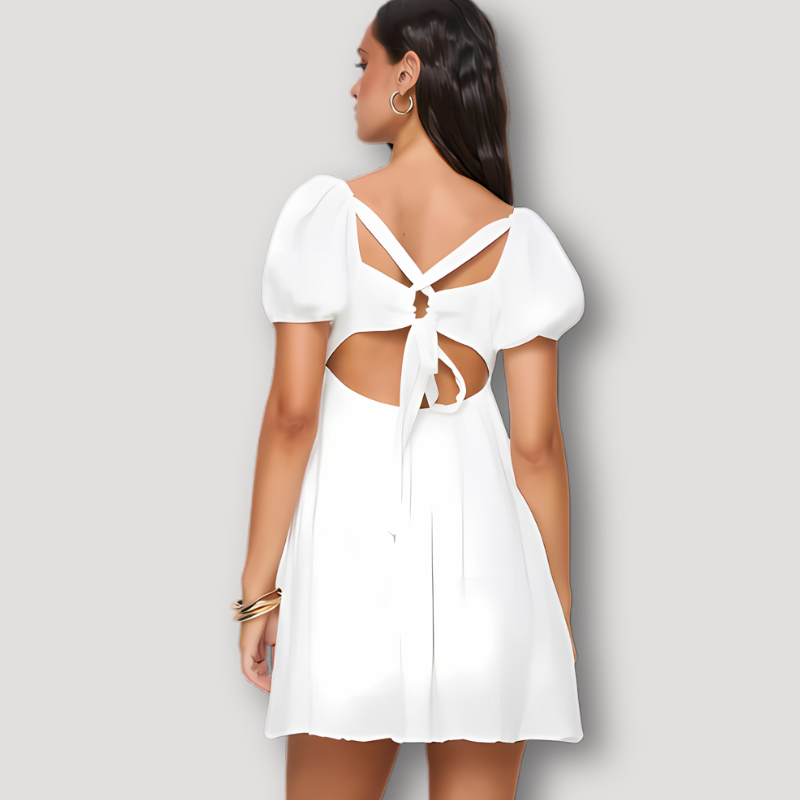 Women's Short Puff Sleeve White Mini Dress