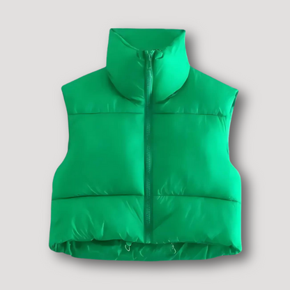 Full Zip Cropped Quilted Puffer Vest for Women