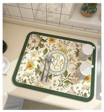 Premium Absorbent Draining Mat - Quick-Dry Microfiber, Non-Slip, Grey, Kitchen Essential