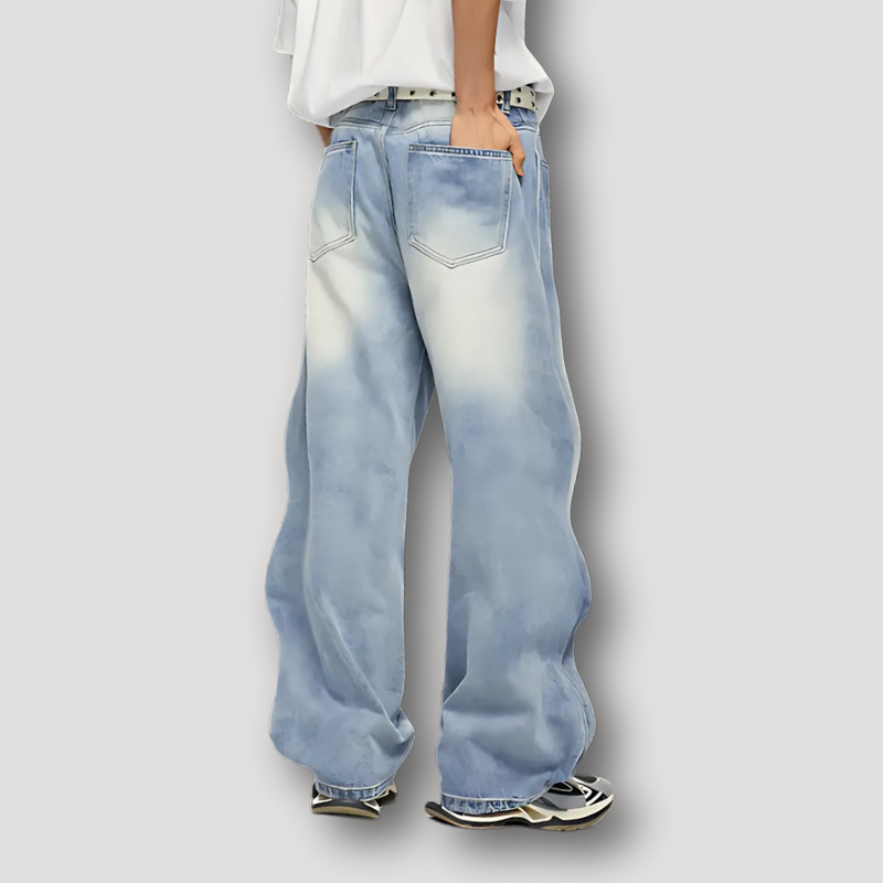 Vintage Washed Hip Hop Wavy Cut Baggy Jeans Denim