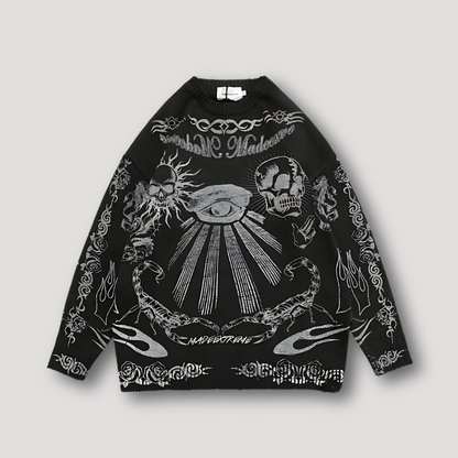 Unisex Y2k Streetwear Skull Punk Rock Hip Hop Oversized Graphic Sweater