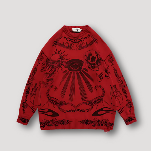 Unisex Y2k Streetwear Skull Punk Rock Hip Hop Oversized Graphic Sweater