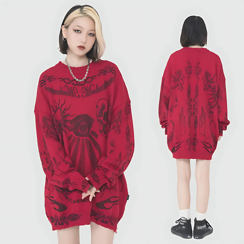 Unisex Y2k Streetwear Skull Punk Rock Hip Hop Oversized Graphic Sweater