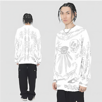 Unisex Y2k Streetwear Skull Punk Rock Hip Hop Oversized Graphic Sweater