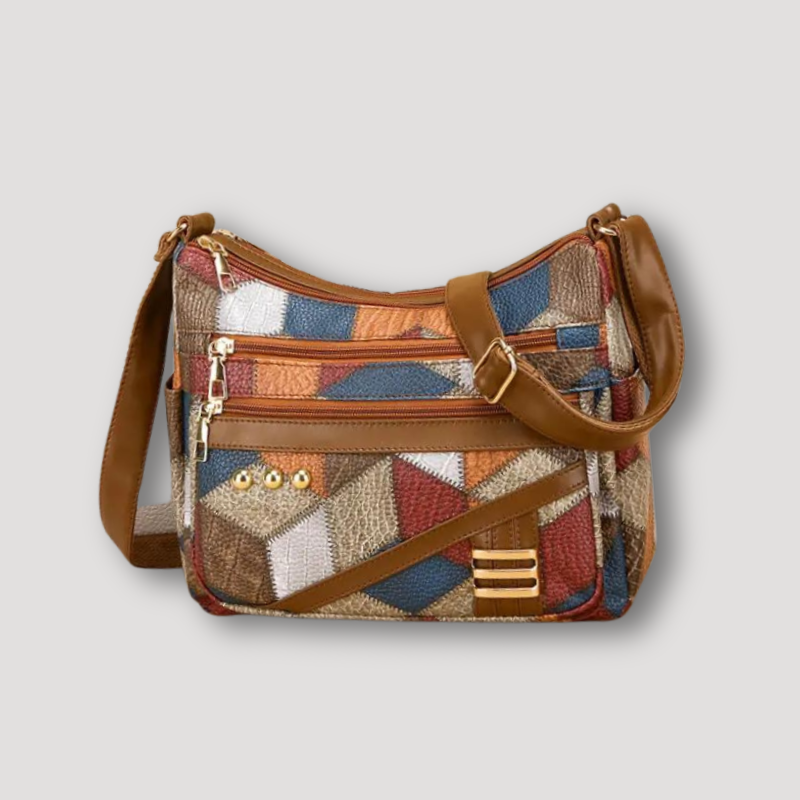 Geometric Brown Leather Cross Body Bag and Shoulder Bag