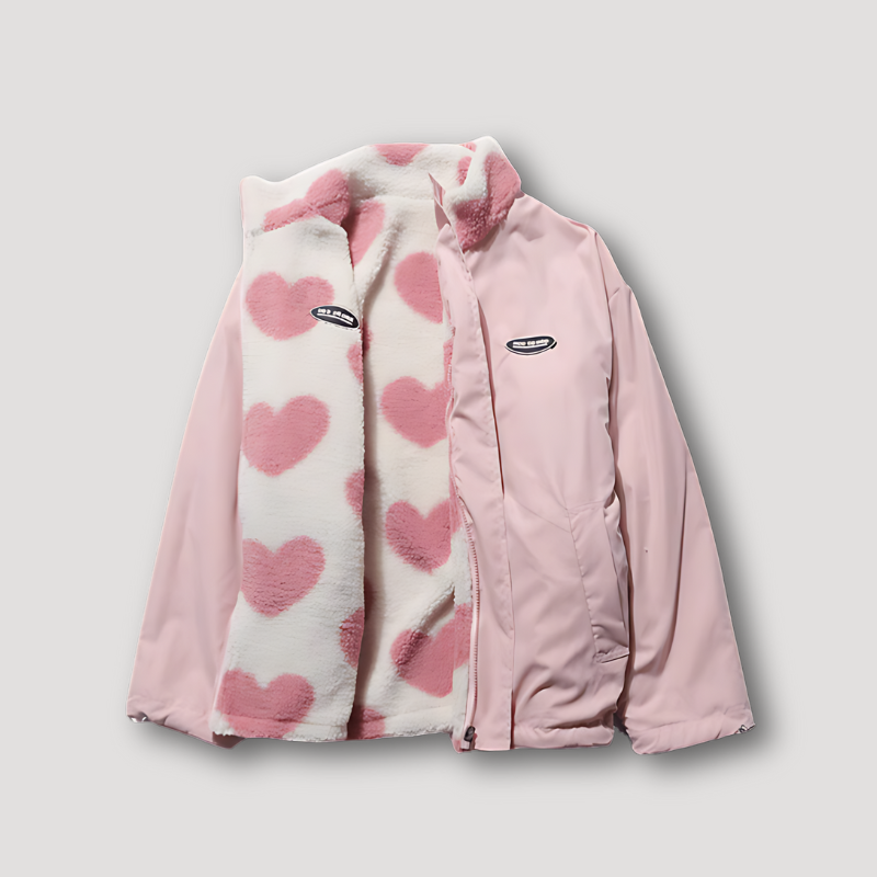 Reversible Lambswool Hearts Full Zip Fleece Jacket