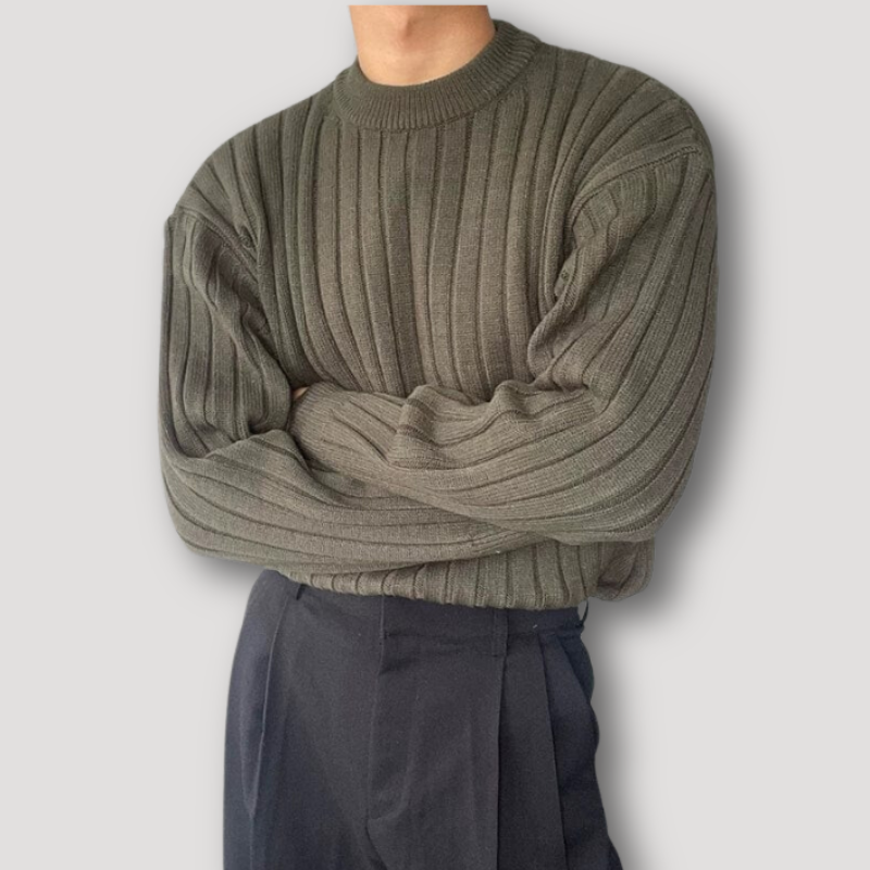 Ribbed Knitted Sweater for Men