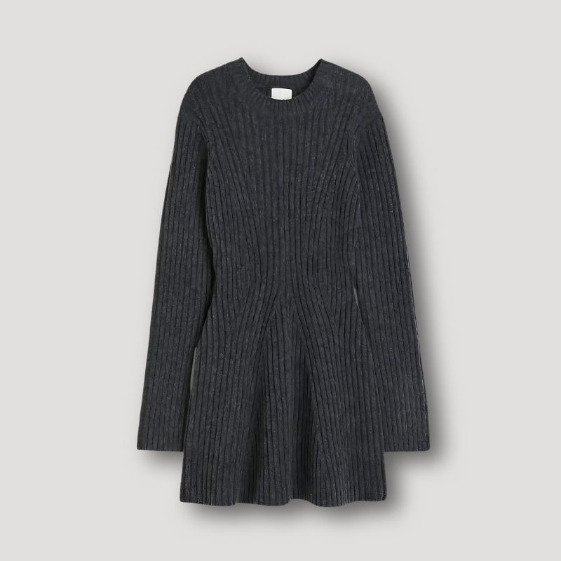 Ribbed Knitted Long Sleeve Mini Dress