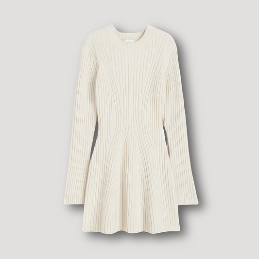 Ribbed Knitted Long Sleeve Mini Dress