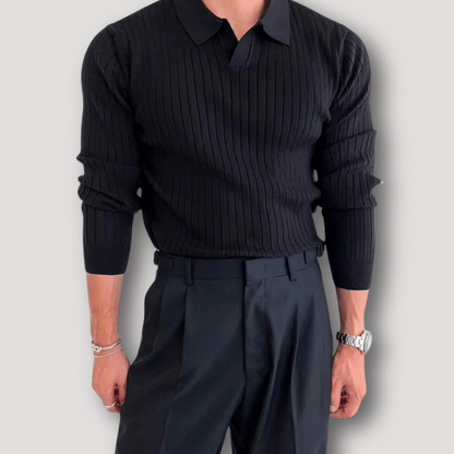 Ribbed Knit Slim Fit Long Sleeve Polo Sweater for Man