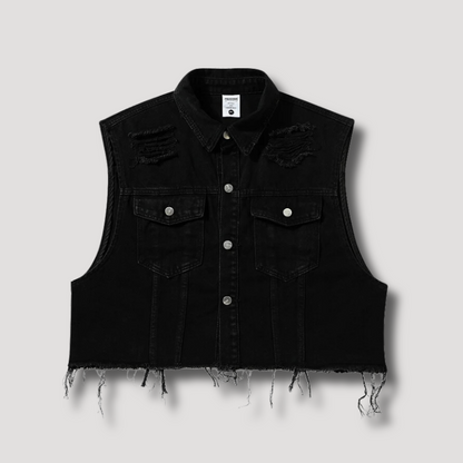 Black Ripped Denim Vest