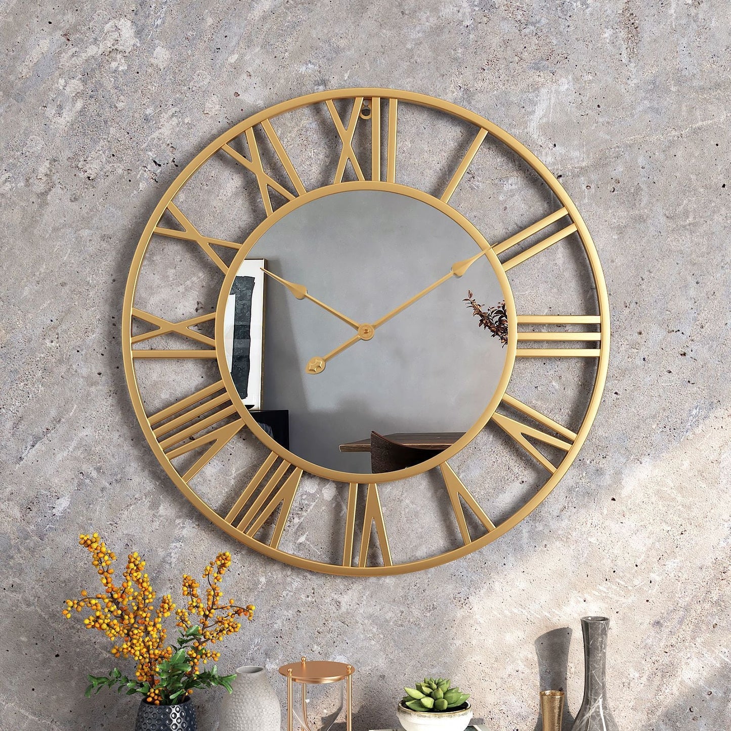 Roman Modern Mirror Wall Clock - Elegant Design - Silent Movement