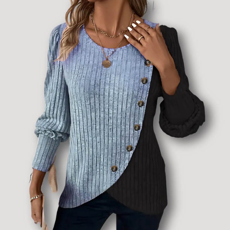 Asymmetrical Hem Buttons Ribbed Knitted Sweater for Women