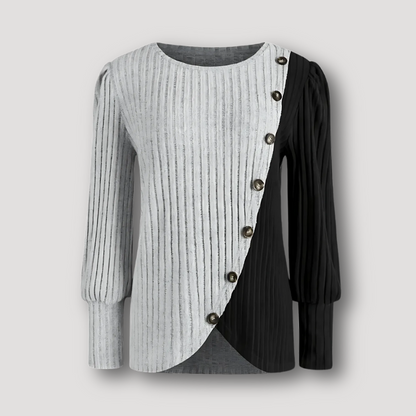 Asymmetrical Hem Buttons Ribbed Knitted Sweater for Women