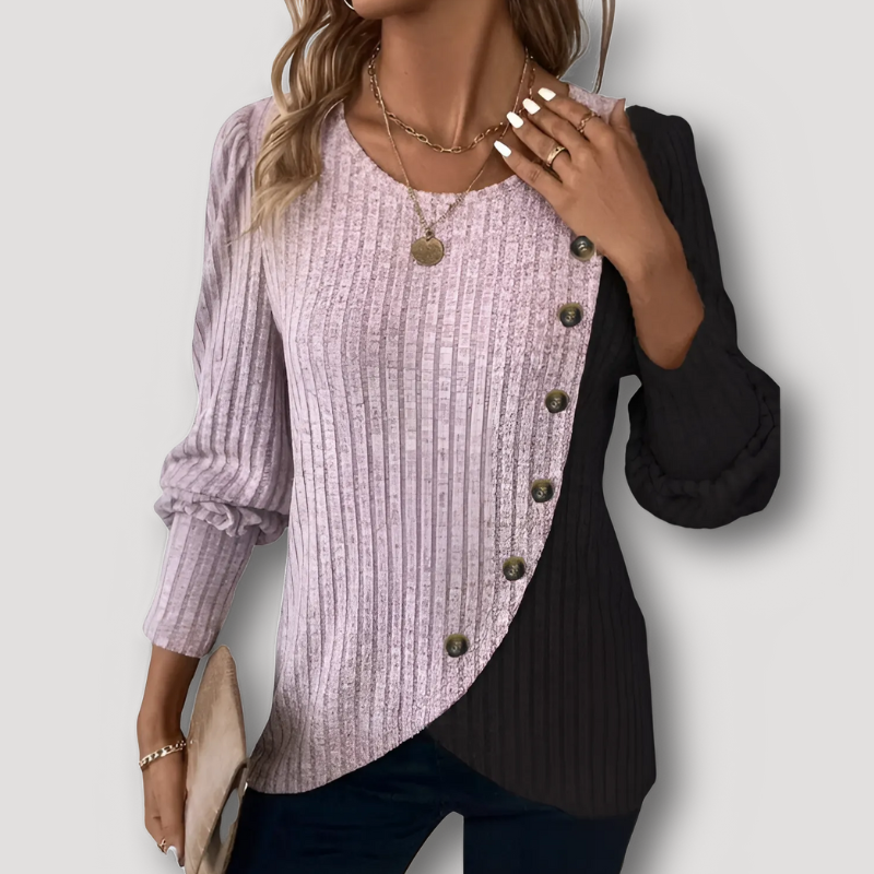 Asymmetrical Hem Buttons Ribbed Knitted Sweater for Women