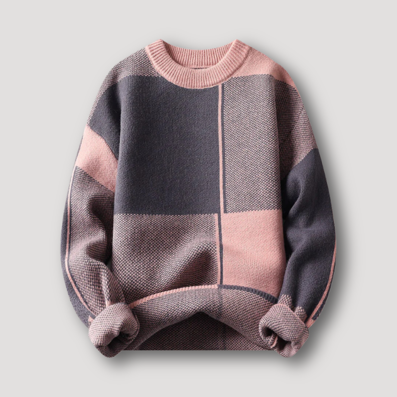 Round Neck Color Blocked Warm Men's Sweater