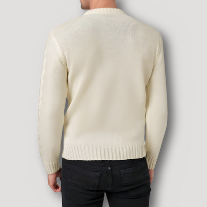 Men's Solid Cable Knit Pullover Crew Neck Sweater