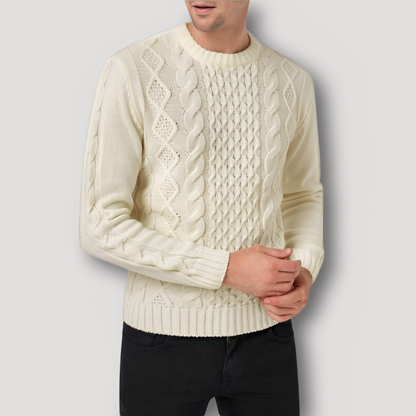 Men's Solid Cable Knit Pullover Crew Neck Sweater