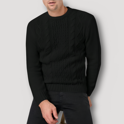 Men's Solid Cable Knit Pullover Crew Neck Sweater