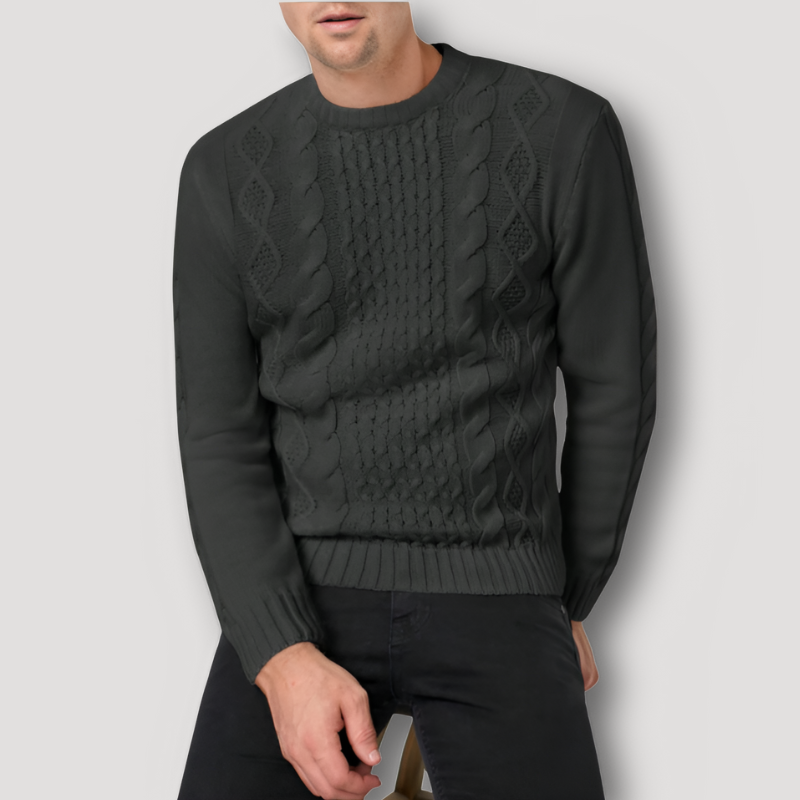 Men's Solid Cable Knit Pullover Crew Neck Sweater