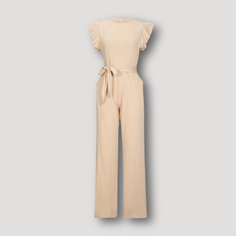 Ruffle Cap Sleeve Tie Waist Wide Leg Jumpsuit