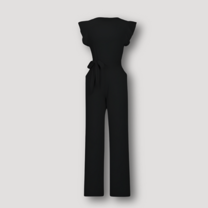 Ruffle Cap Sleeve Tie Waist Wide Leg Jumpsuit