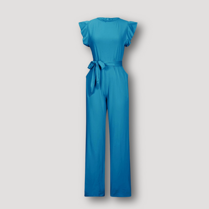 Ruffle Cap Sleeve Tie Waist Wide Leg Jumpsuit