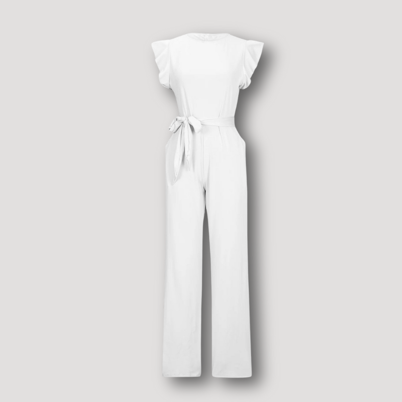 Ruffle Cap Sleeve Tie Waist Wide Leg Jumpsuit