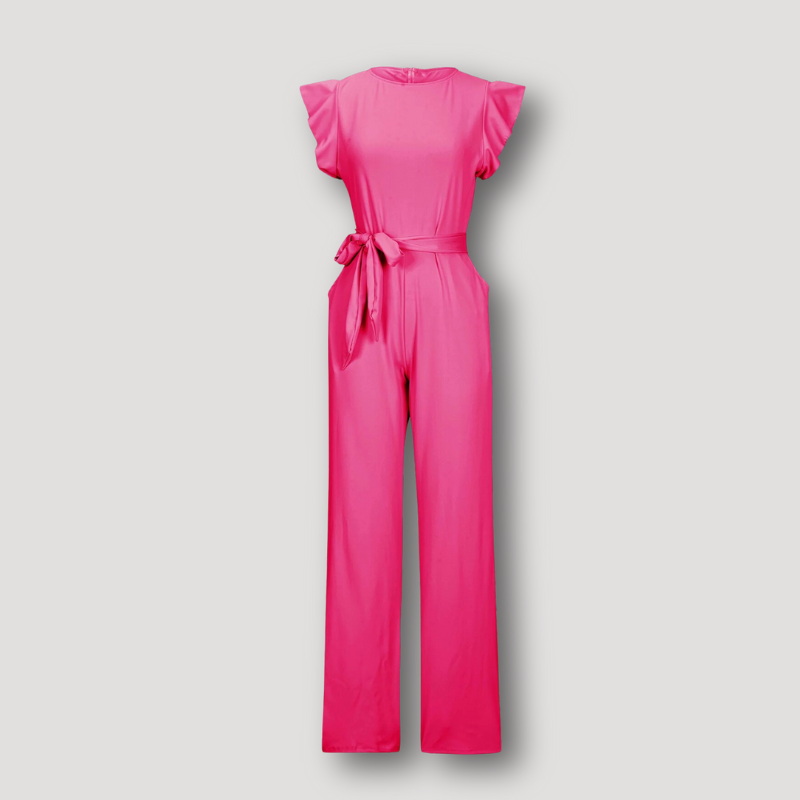 Ruffle Cap Sleeve Tie Waist Wide Leg Jumpsuit