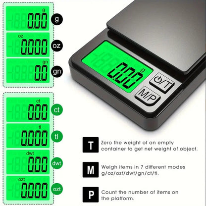 Precision Pro Digital Scale – 1000g Capacity, 0.1g Accuracy, Compact, Black