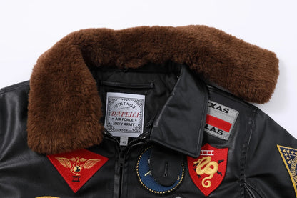 Top Gun G1 Flight Bomber Jacket PU Leather Dark Brown Winter Aviator Coat