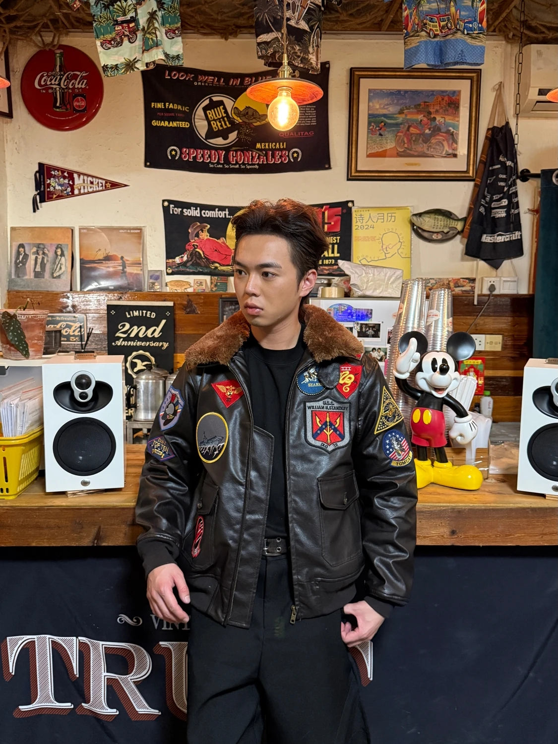 Top Gun G1 Flight Bomber Jacket PU Leather Dark Brown Winter Aviator Coat