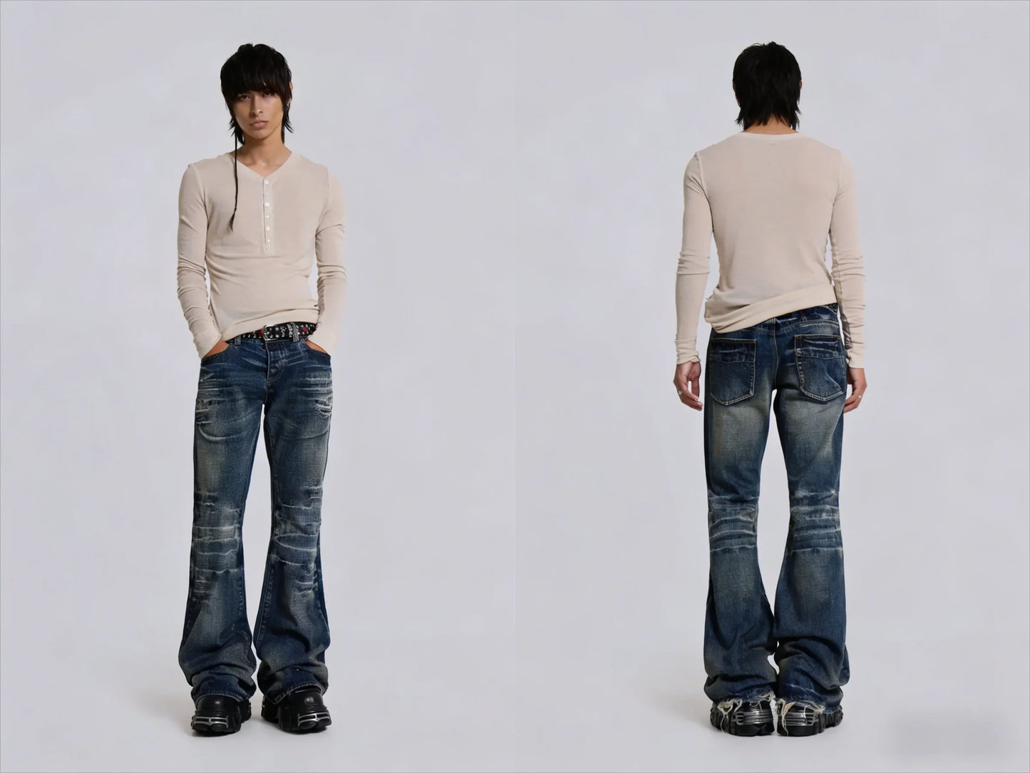 Harajuku Samurai Embroidered Oversized Jeans - High Waist - Straight Leg Pants