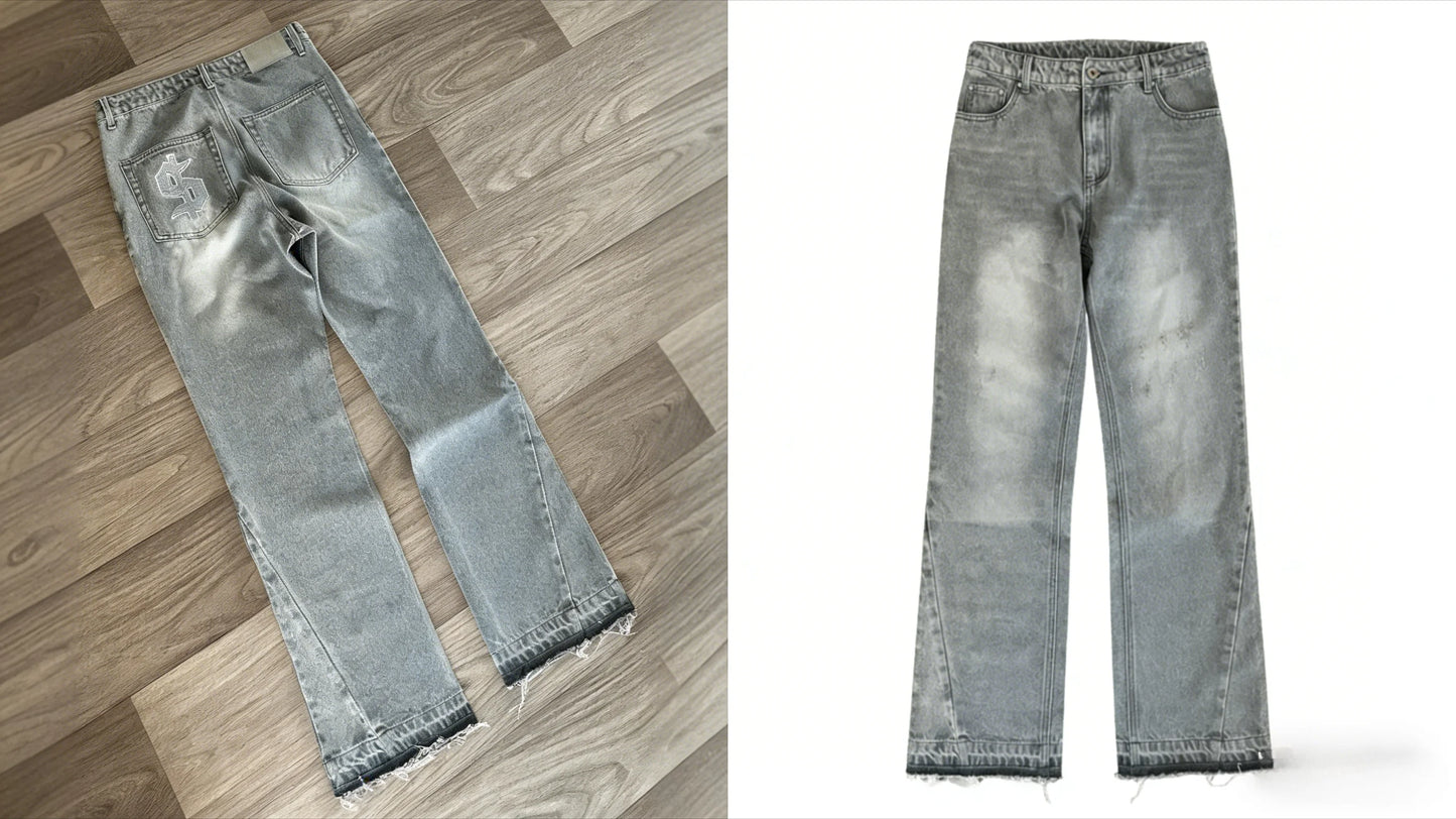 Harajuku Samurai Embroidered Oversized Jeans - High Waist - Straight Leg Pants