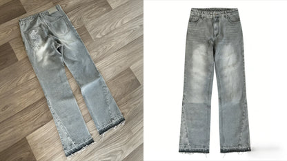 Harajuku Samurai Embroidered Oversized Jeans - High Waist - Straight Leg Pants