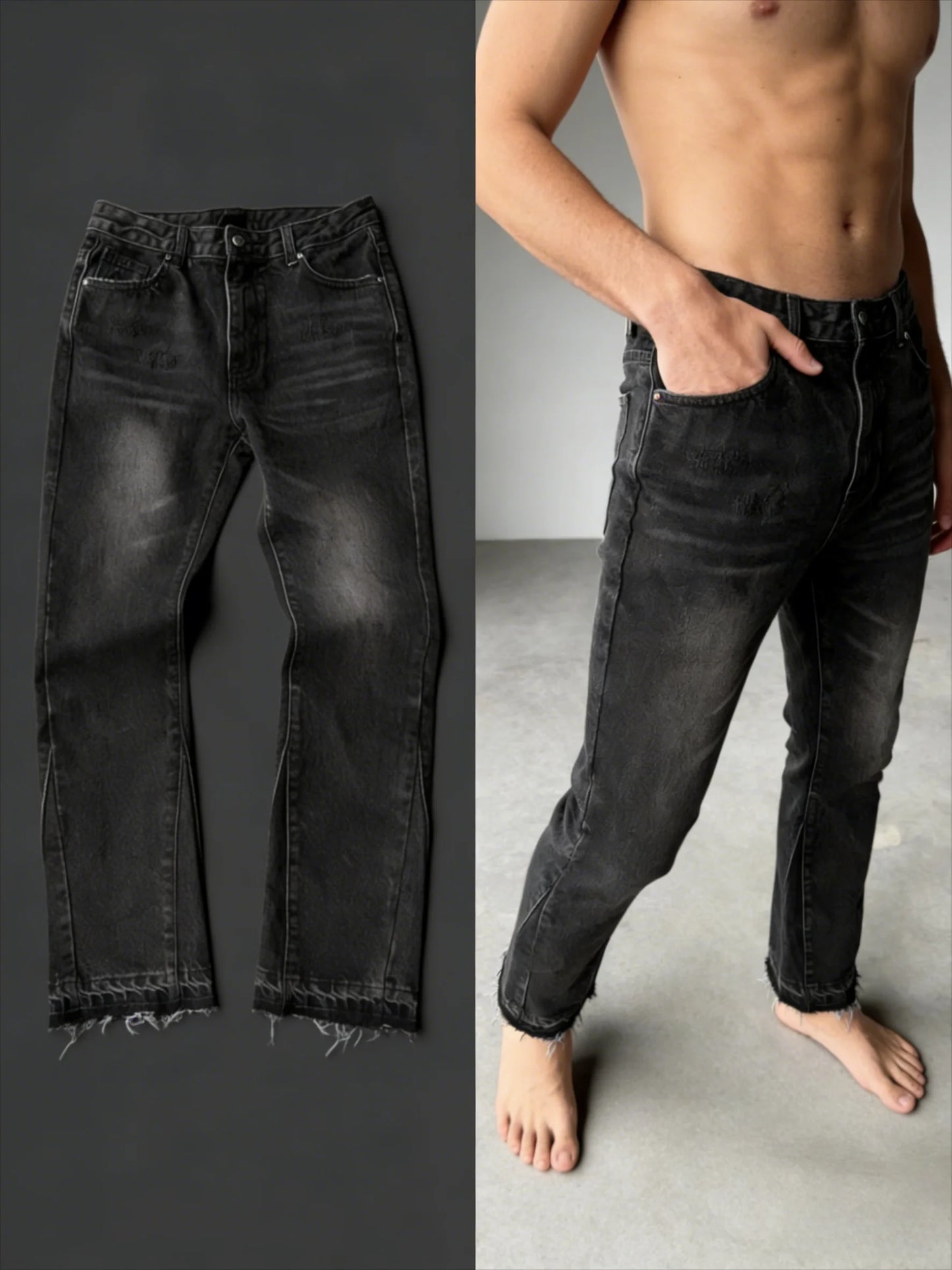 Harajuku Samurai Embroidered Oversized Jeans - High Waist - Straight Leg Pants