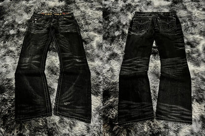 Harajuku Samurai Embroidered Oversized Jeans - High Waist - Straight Leg Pants