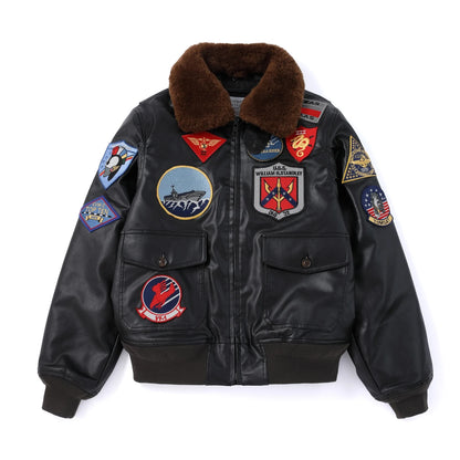 Top Gun G1 Flight Bomber Jacket PU Leather Dark Brown Winter Aviator Coat