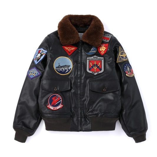 Top Gun G1 Flight Bomber Jacket PU Leather Dark Brown Winter Aviator Coat